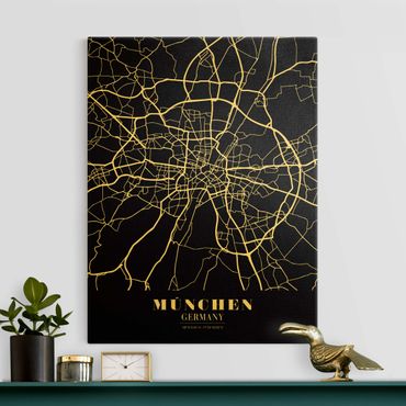 Złoty obraz na płótnie - Mapa miasta Monachium - Klasyczna czerń