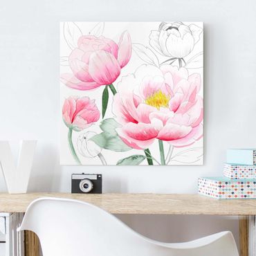 Obraz na szkle - Rysowanie różowych peonii I