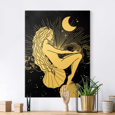 Złoty obraz na płótnie - Ilustracja "Marzyciel morski w nocy".