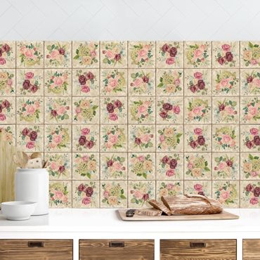 Panel ścienny do kuchni - Róże i hortensje w stylu vintage