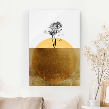 Obraz na szkle - Złote słońce z drzewem