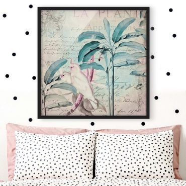 Plakat w ramie - Kolaże w stylu kolonialnym - Kakadu i palmy