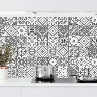 Panel ścienny do kuchni - Śródziemnomorski wzór płytek w skali szarości