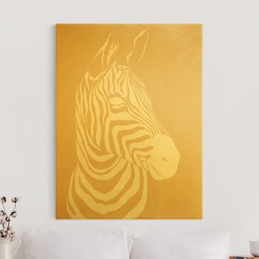 Złoty obraz na płótnie - Safari Animals - Portret Zebry Beżowy