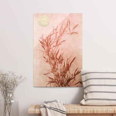 Obraz na szkle - Złote słońce z różowym bambusem