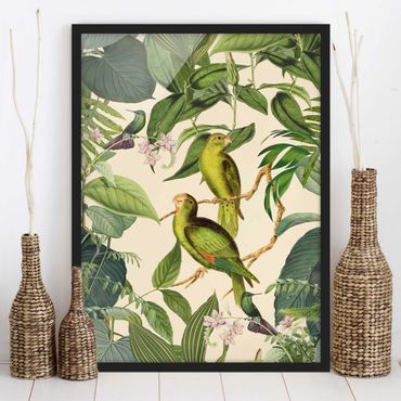 Plakat w ramie - Kolaże w stylu vintage - Papugi w dżungli