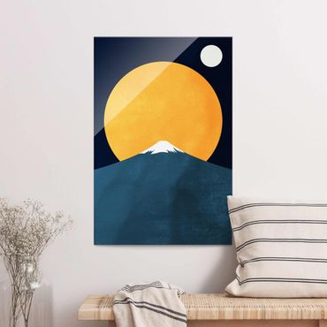 Obraz na szkle - Słońce, księżyc i góry
