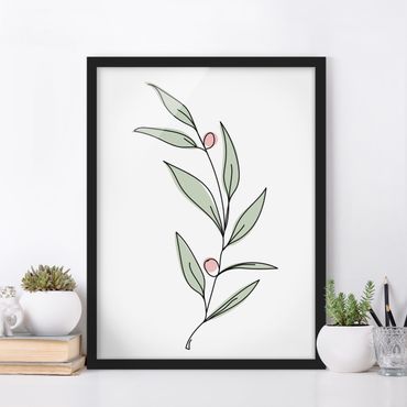 Plakat w ramie - Line Art Gałązka z jagodami