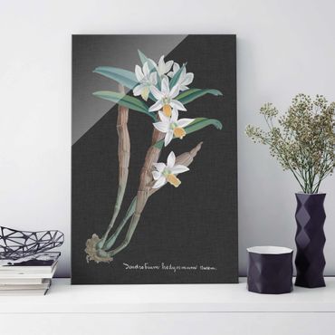 Obraz na szkle - Biała orchidea na lnie I