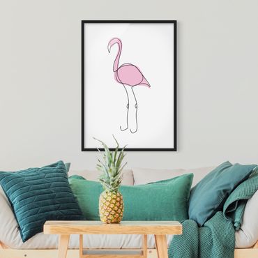 Plakat w ramie - Flamingo Line Art