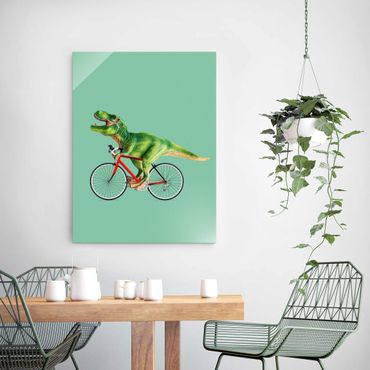 Obraz na szkle - Dinozaur z rowerem