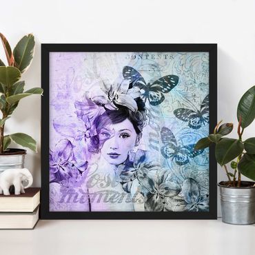 Plakat w ramie - Shabby Chic Kolaż - Portret z motylami