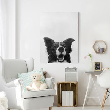 Obraz na płótnie - Ilustracja pies Border Collie czarno-biały malarstwo