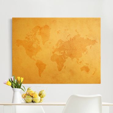 Złoty obraz na płótnie - Mapa świata w stylu vintage