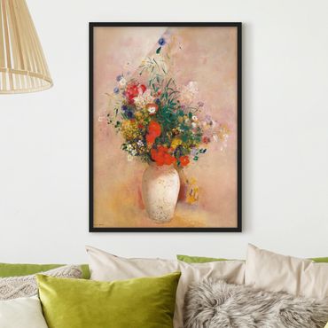Plakat w ramie - Odilon Redon - Wazon z kwiatami (tło różane)