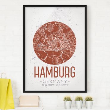 Plakat w ramie - Mapa miasta Hamburg - Retro