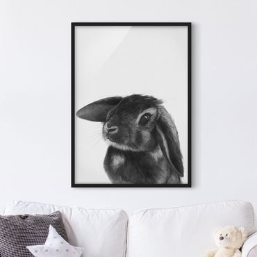 Plakat w ramie - Ilustracja królik czarno-biały rysunek