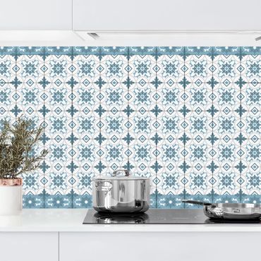Panel ścienny do kuchni - Płytka geometryczna Mix Flower Niebieski Szary