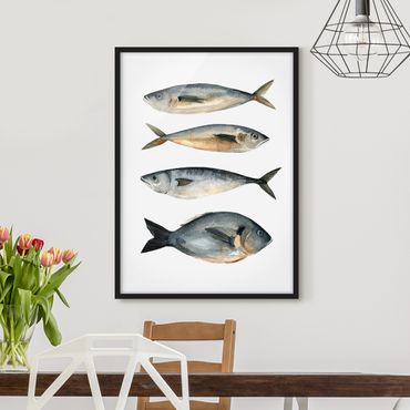 Plakat w ramie - Cztery ryby w akwareli I