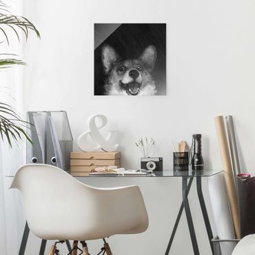 Obraz na szkle - Ilustracja pies Corgi malarstwo czarno-biały