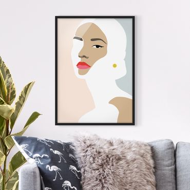 Plakat w ramie - Line Art Portret kobiety Pastelowa szarość