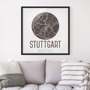 Plakat w ramie - Mapa miasta Stuttgart - Retro