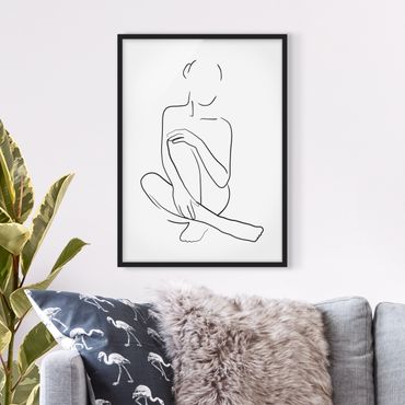 Plakat w ramie - Line Art Kobieta siedzi czarno-biały