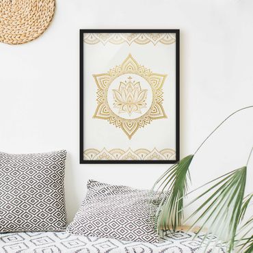 Plakat w ramie - Mandala Lotus Ilustracja Ornament z białego złota