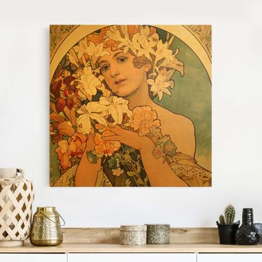 Złoty obraz na płótnie - Alfons Mucha - Kwiat