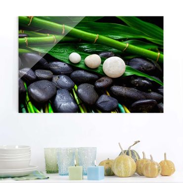 Obraz na szkle - Zielony bambus z kamieniami Zen