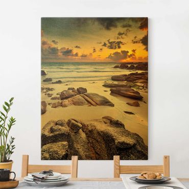 Złoty obraz na płótnie - Wschód słońca na plaży w Tajlandii