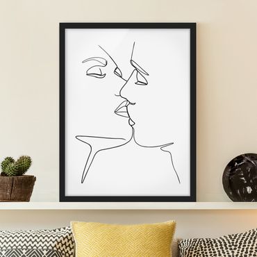 Plakat w ramie - Line Art Pocałunek twarzy czarno-biały
