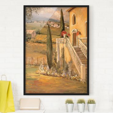 Plakat w ramie - Krajobraz włoski - schody do domu