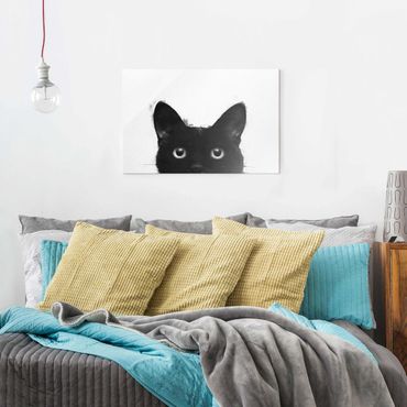 Obraz na szkle - Ilustracja czarnego kota na białym obrazie