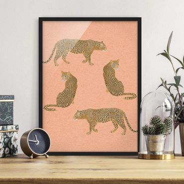Plakat w ramie - Ilustracja Leopard Różowe malarstwo