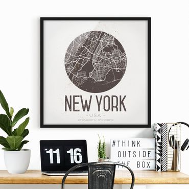 Plakat w ramie - Mapa miasta Nowy Jork - Retro