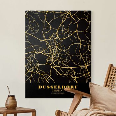 Złoty obraz na płótnie - Mapa miasta Düsseldorf - Klasyczna czerń