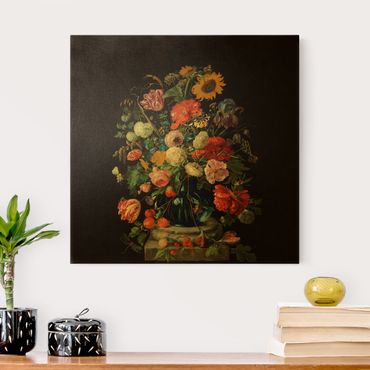 Złoty obraz na płótnie - Jan Davidsz de Heem - Szklany wazon z kwiatami