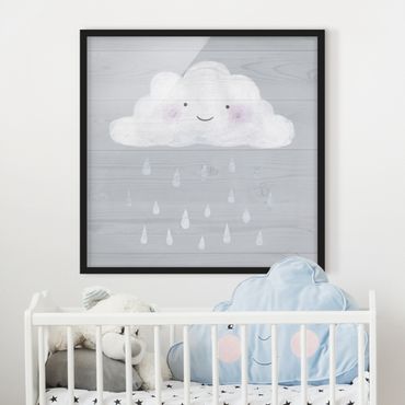 Plakat w ramie - Chmura z kroplami srebrnego deszczu