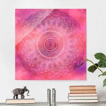 Obraz na szkle - Akwarela Mandala różowo-fioletowa