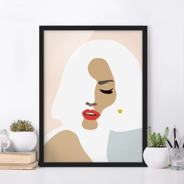 Plakat w ramie - Line Art Portret kobiety pastelowy beżowy