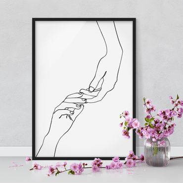 Plakat w ramie - Line Art Ręce dotykowe czarno-biały