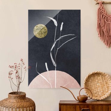 Obraz na szkle - Złoty księżyc z trzcinami
