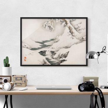 Plakat w ramie - Rysunki azjatyckie Vintage Krajobraz zimowy