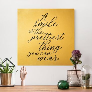 Złoty obraz na płótnie - Uśmiech jest najładniejszą rzeczą