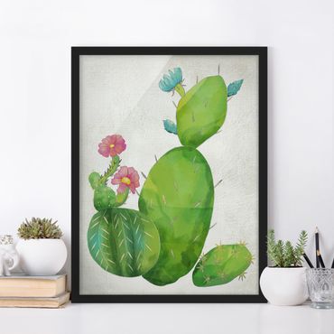 Plakat w ramie - Rodzina kaktusów różowo-turkusowy