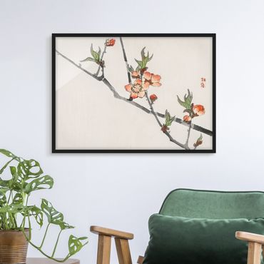 Plakat w ramie - Rysunki azjatyckie Vintage Gałązka kwiatu wiśni