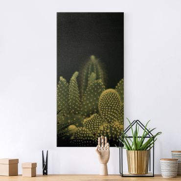 Złoty obraz na płótnie - Rodzina kaktusów w nocy