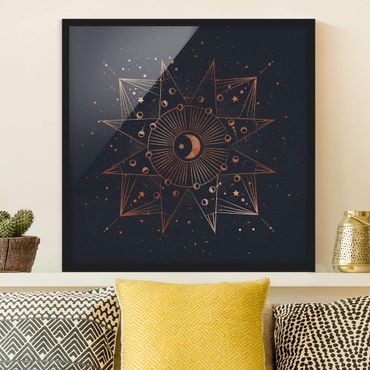 Plakat w ramie - Astrologia Księżyc Magia Niebieskie Złoto