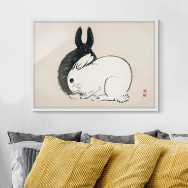Plakat w ramie - Rysunki azjatyckie Vintage Dwa króliczki